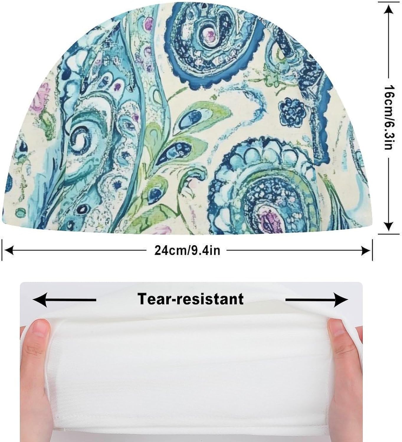 Paisley Pattern Blue Green Womens Swim Cap for Men Adult Swimming Hat Curly Short Medium Long Hair