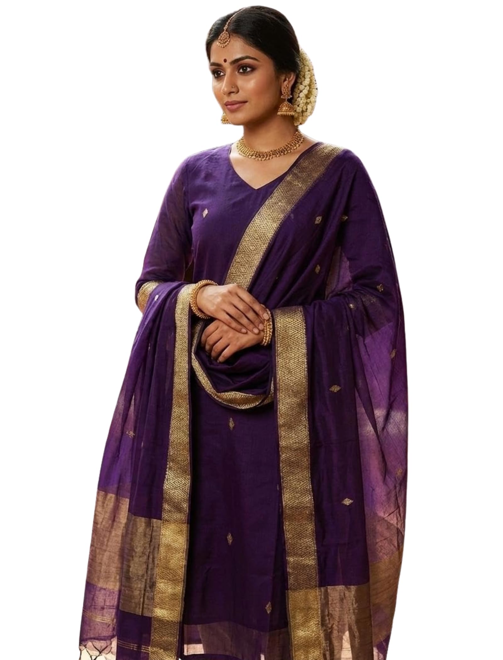 twinlight Women's Kanchi Cotton Kurta and Dupatta with V-Neck Half Sleeves Straight Calf Length Kurta & Dupatta Set-picture-11