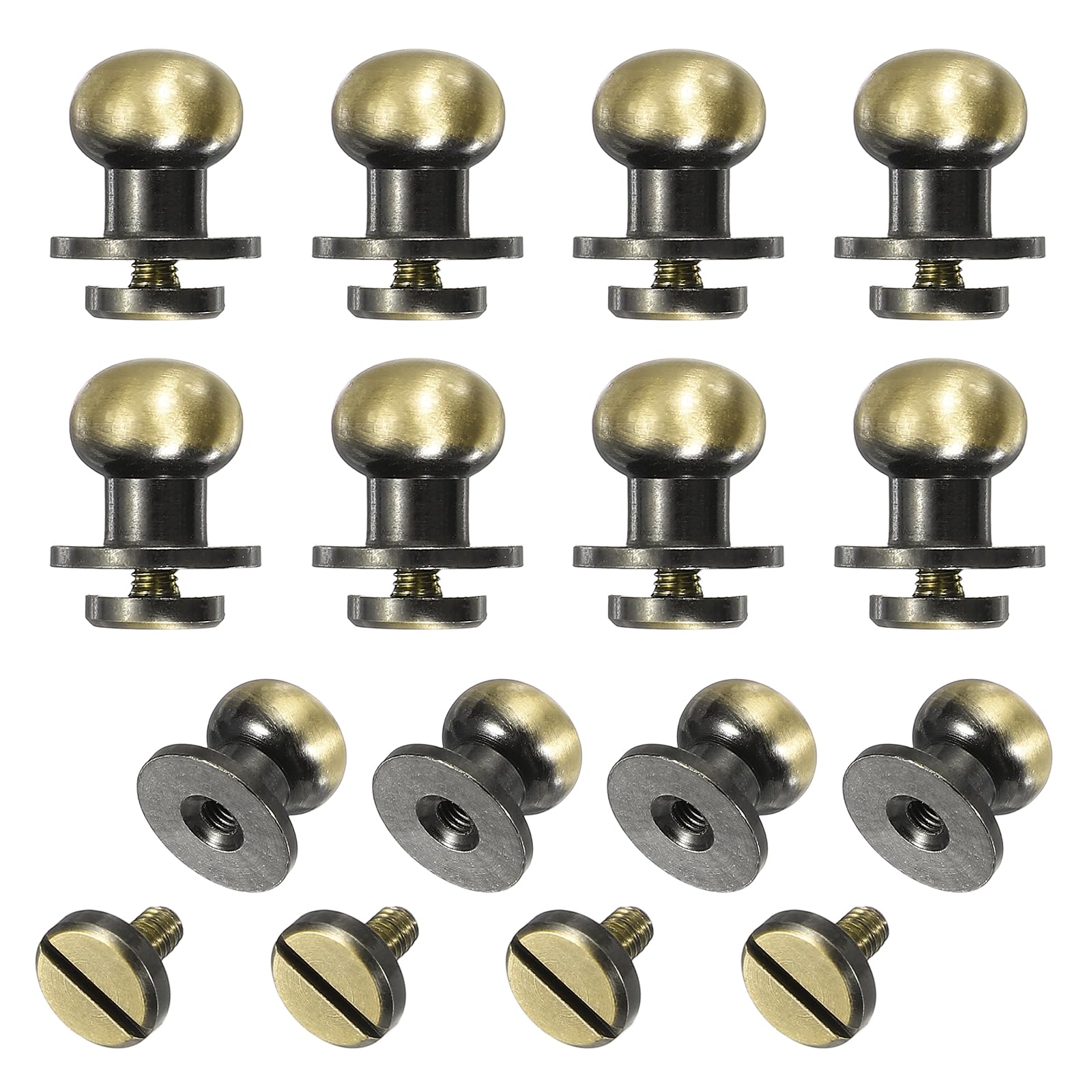 sourcing map 12set Round Head Button Stud Screw 10mm Brass Chicago Screws Button Stud Rivets for Leather DIY Craft Leather Belt Wallet Handbag Repairs Decoration, Bronze