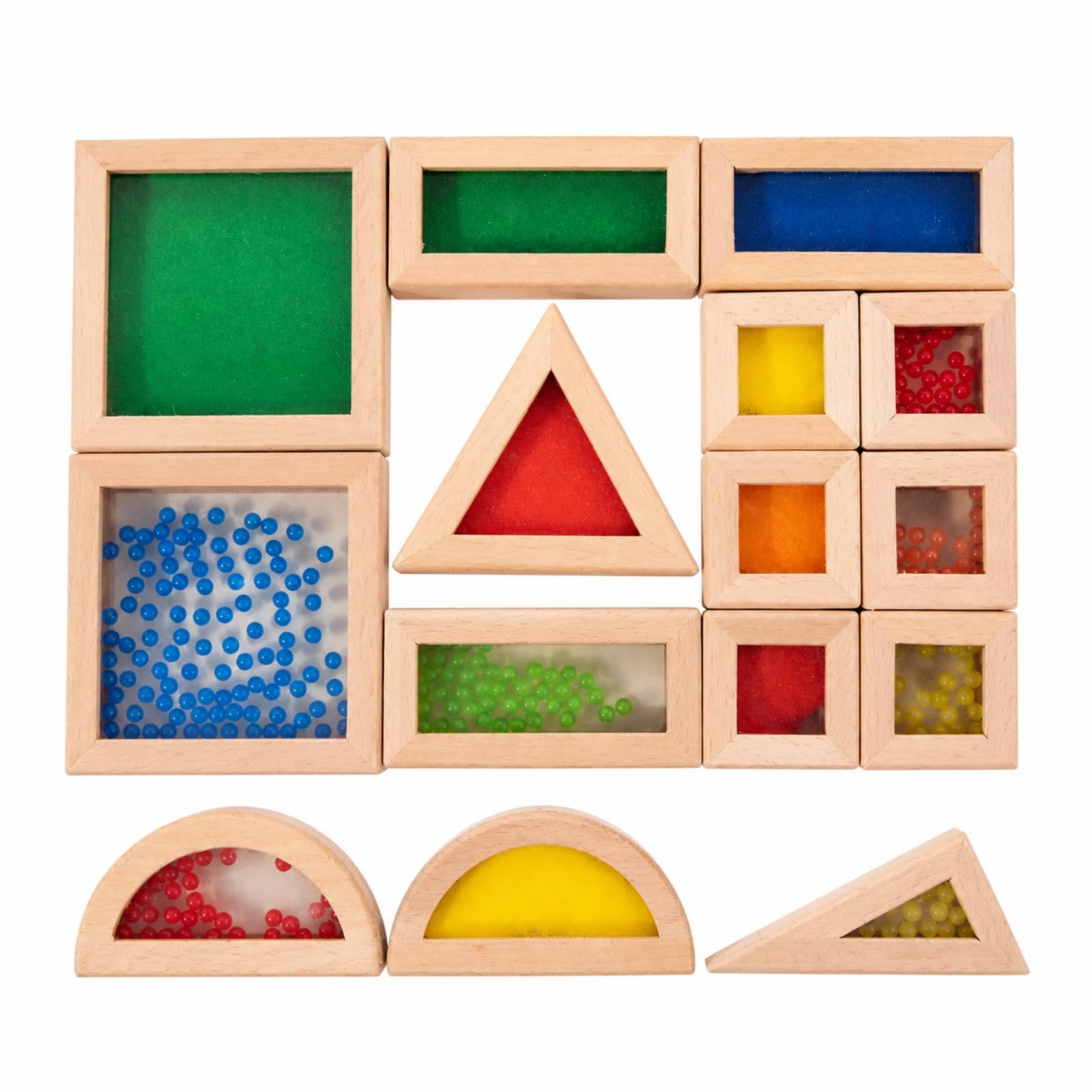 Gralara 15 Pezzi Blocchi da Costruzione Sensoriali in Acrilico con Cornice in Legno Sensoriale Gioco di Impilamento Legno Educativi Giocattolo Educativo