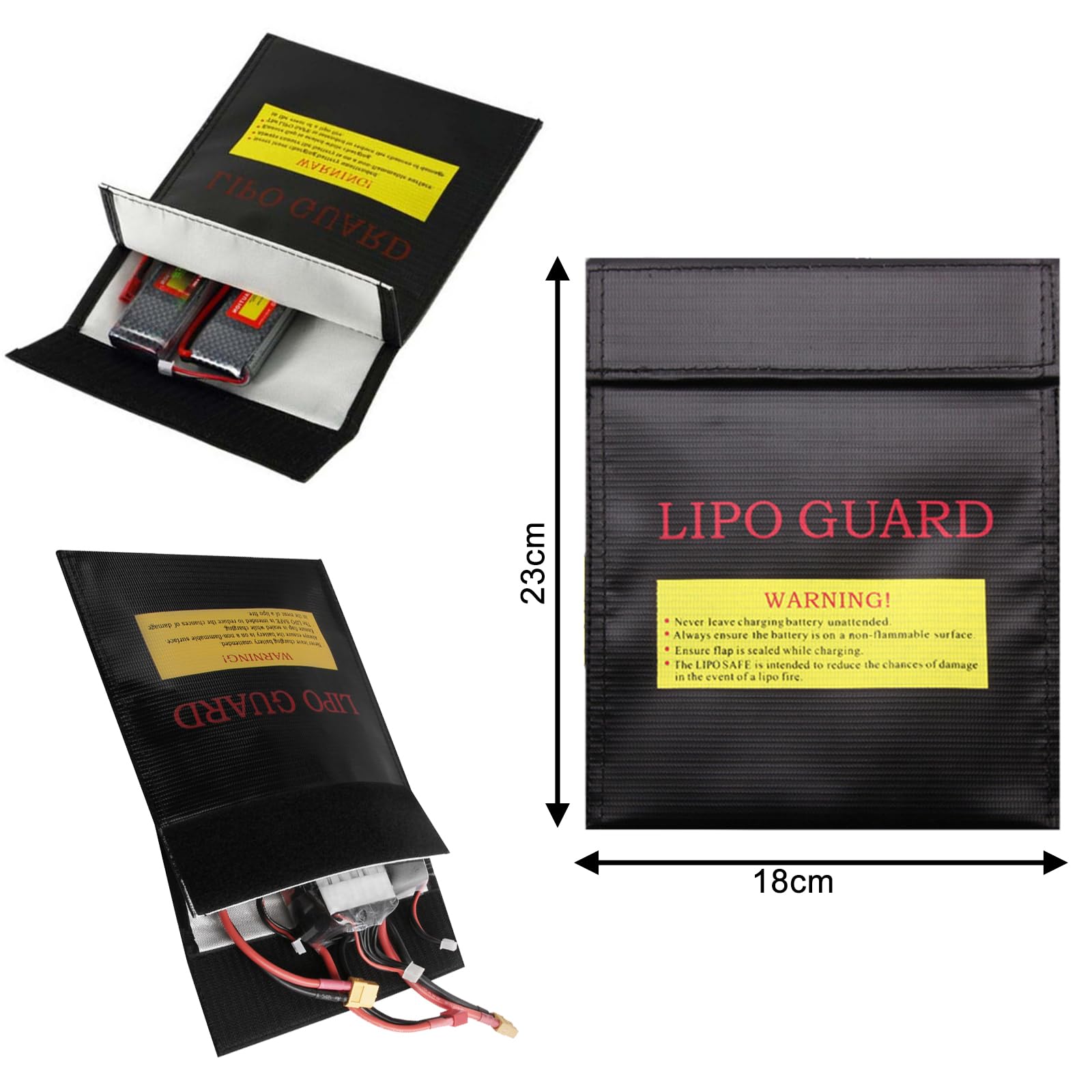 Pack De 2 Bolsas Ignífugas Para Baterías Lipo – Protección Contra Fuego Y Agua, Tamaño 18x23 Cm, Ideales Para Almacenar Baterías Y Documentos