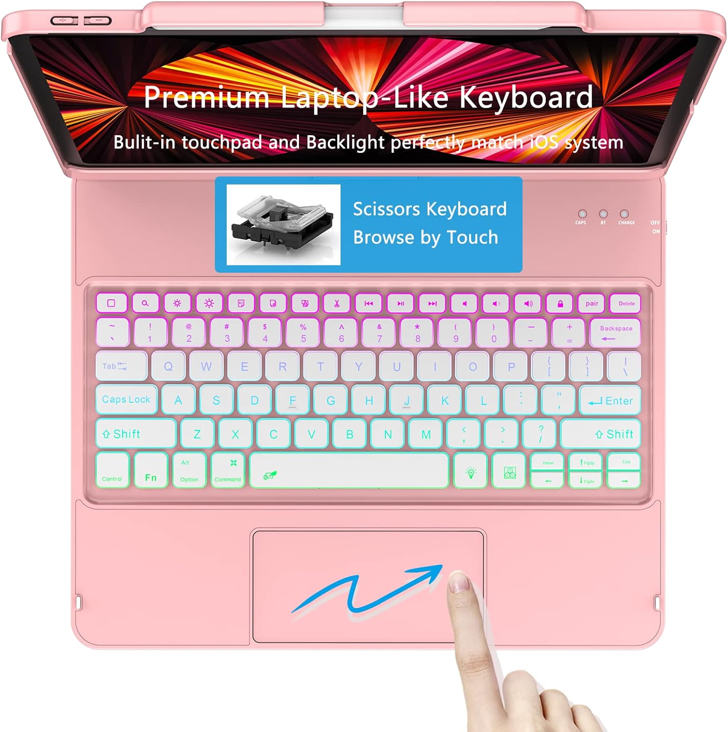 HOTLIFE Keyboard Case for iPad Air 13 inch (M4/M3/M2, 2026/2025/2024), Multi-Touch Trackpad Backlit Keyboard for iPad Pro 12.9 (6th, 5th, 4th, 3rd Gen)-360° Protective Case with Pencil Holder (Pink)