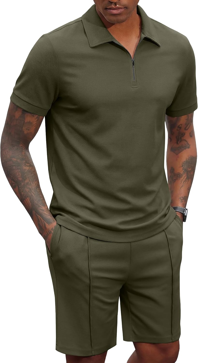 COOFANDY Men's Polo Shirt and Shorts Set 2 Piece Outfits Fashion Summer Casual Tracksuits