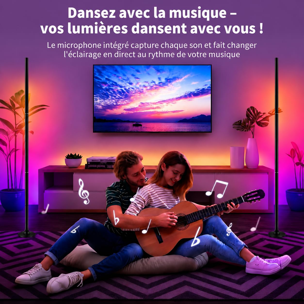 LED Stehlampe RGB Dimmbar, 2 Stück, 120cm | Fernbedienung & App, 16 Millionen Farben, Musik-Sync, DIY-Modus
