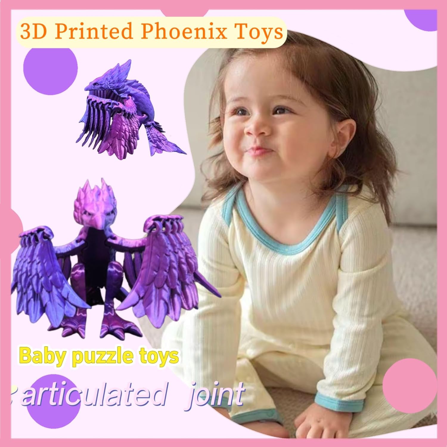8.7 Inch 3D Printed Articulated Phoenix - Flexible Fidget Figurine, Stress Relief Toy, Desktop Cool Decoration for Festive Gifting (King of Birds) & All Occasions (Laser Green)