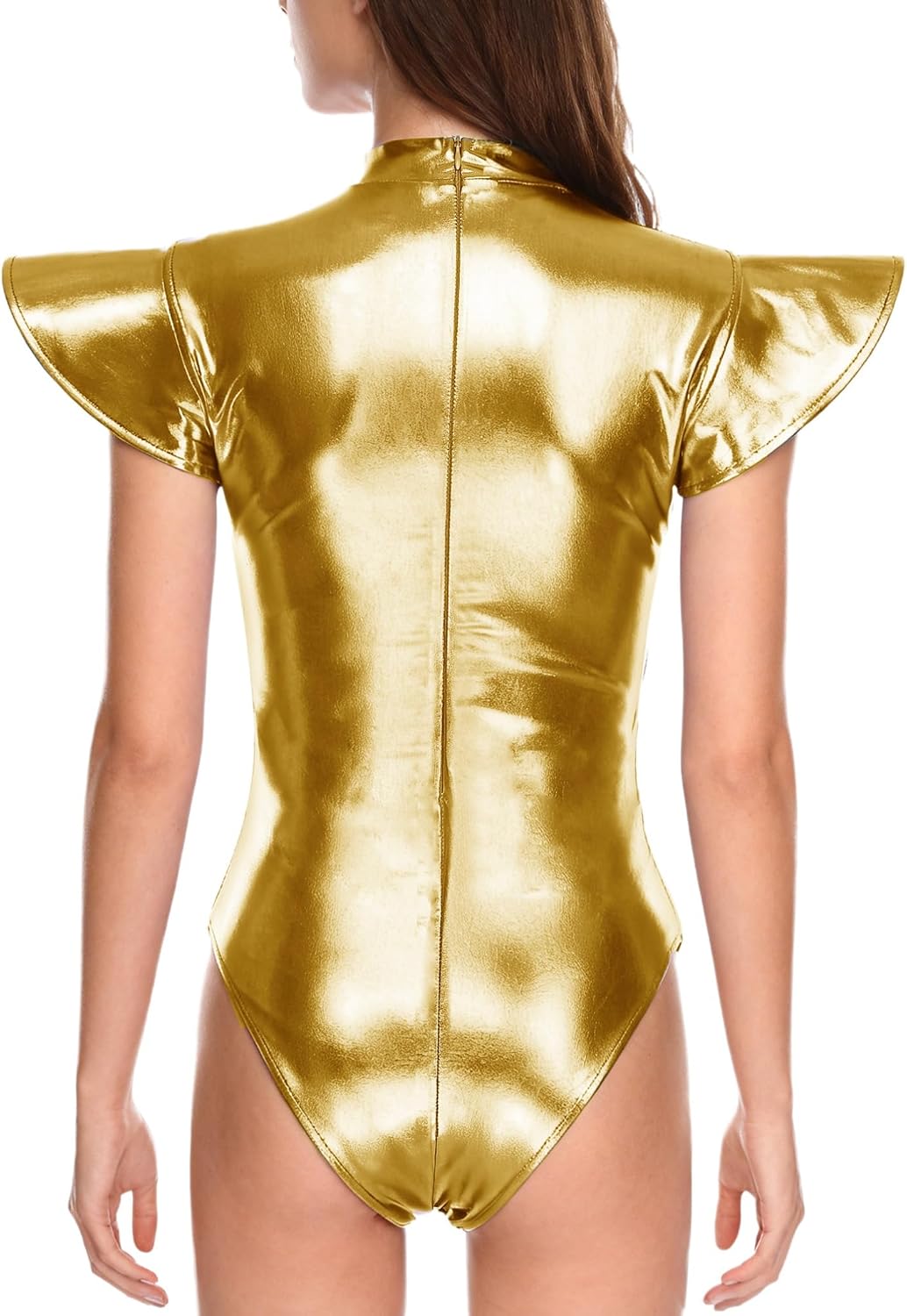 Freebily Women's Metallic Shiny Fly Sleeves Bodysuit Dance Leotard Rave Outfit Cosplay Alien Costumes