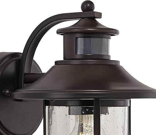 Miniatura 3 de John Timberland Galt - Lámpara de pared para exteriores, bronce aceitado de 11 1/4 pulgadas, sensor de movimiento de vidrio semillero del anochecer