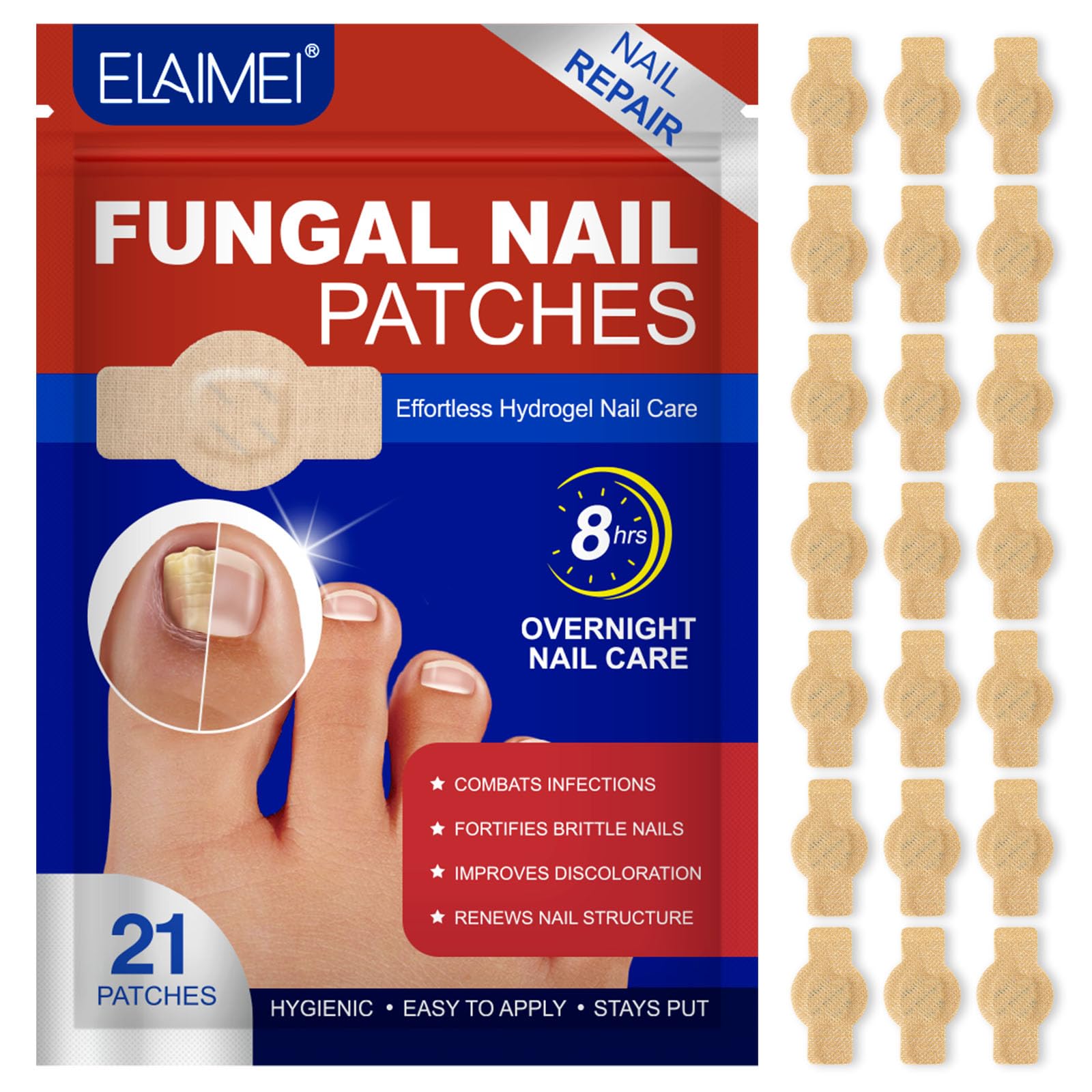 21Pcs Fungal Nail Patches, Multi-Purpose Toenail Repair Treatment Pads, Fungal Nail Treatment