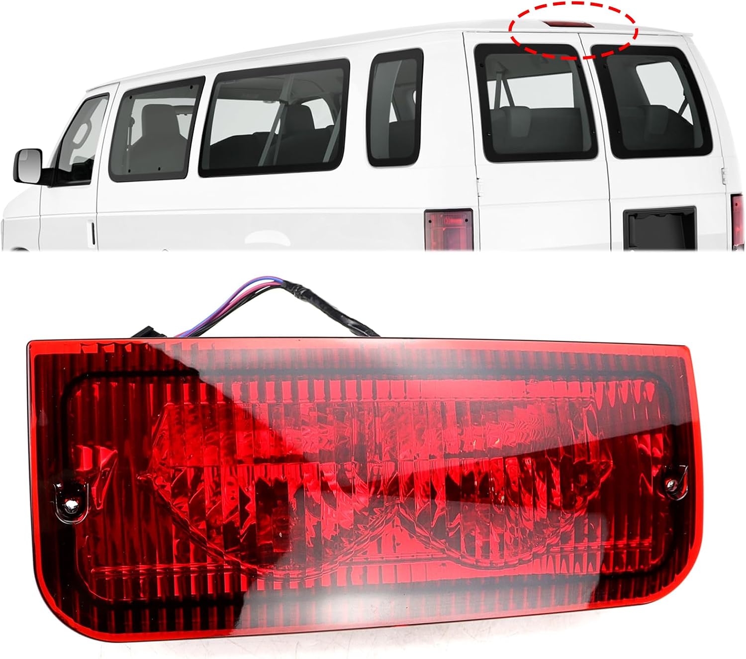 FEXON 923-290 3rd Third Brake Light Halogen Compatible with Ford E150 E250 E350 E450 E550 Econoline Econoline Super Duty 1992-2022 Center High Mount Stop Lamp Assembly Replaces 923-290
