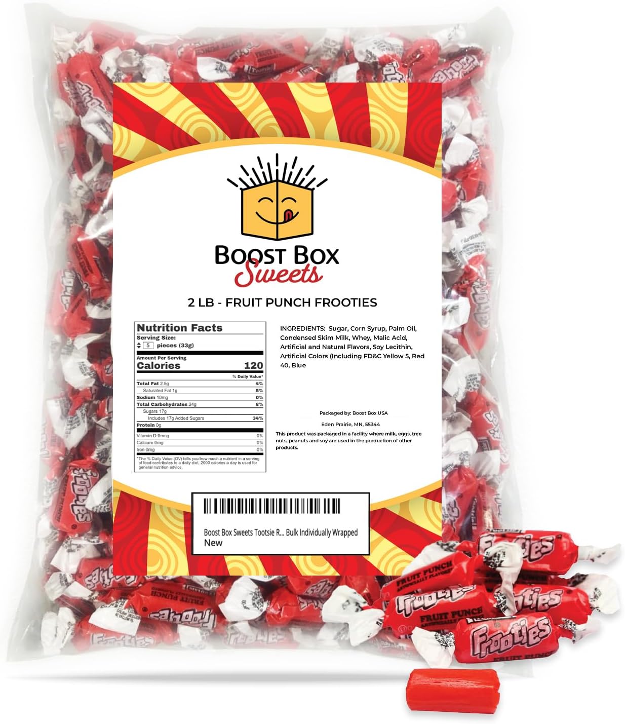Boost Box Sweets Tootsie Frooties Fruit Punch Individually Wrapped Bulk Candy