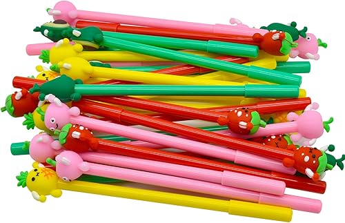 Miniatura 9 de Maydahui 28 bolígrafos con forma de frutas, lindos bolígrafos kawaii, tinta de gel negra, fresa, piña, jugoso, melocotón, aguacate, diseño para