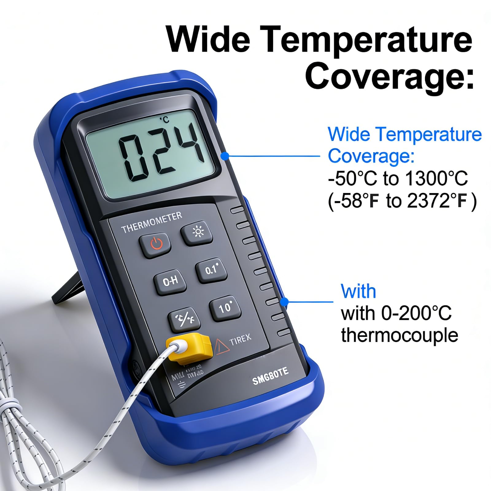 K-Typ Digital Thermometer, Digitales Thermoelement Thermometer -50℃ to 1300℃, temperaturmessgerät Temperaturmesser mit fühler LCD Hintergrundbeleuchtung für Kühlschrank, Aquarium, HVAC