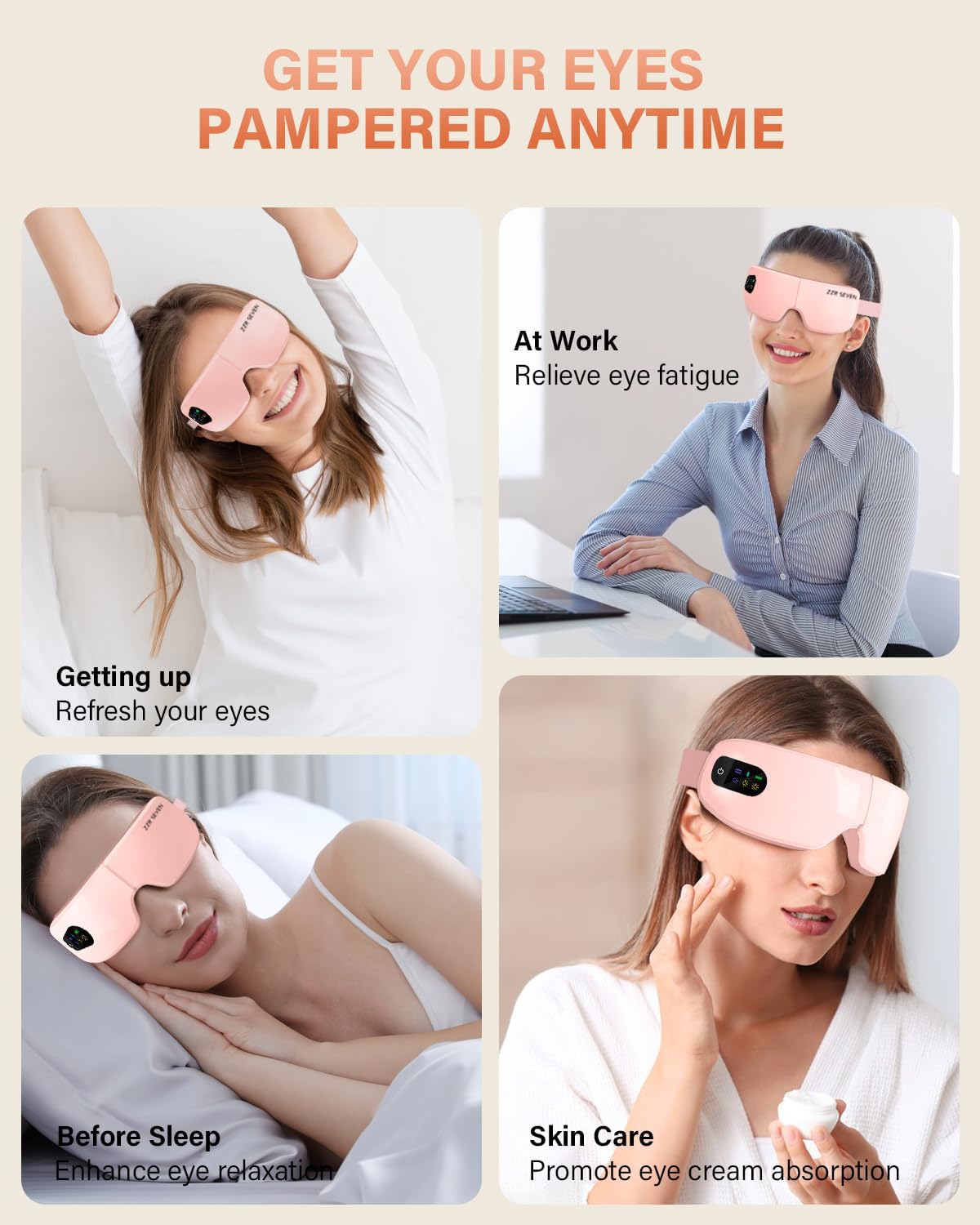 Eye Massager with Heat, 7 Heating and Vibration Modes, Eye Mask, Birthday Gifts for Women, Men, Friend, Mom and Dad, Sleep Mask for Relax, Migraine Relief, Improve Sleep, Pink
