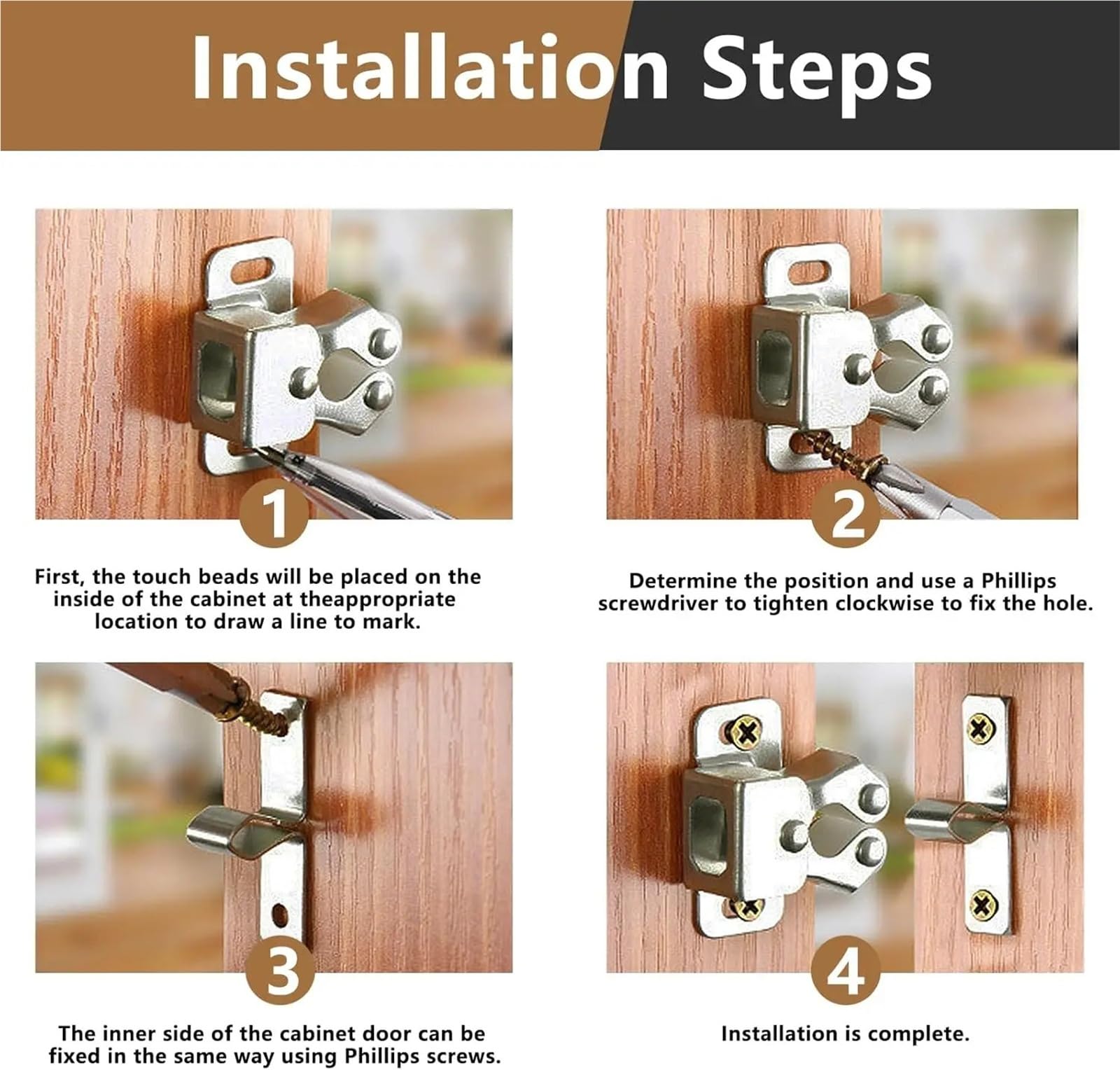 Cierre Armario Pestillos de puerta armario doble rodillo con tornillos, pestillo captura for muebles del hogar(Bronze20pcs)