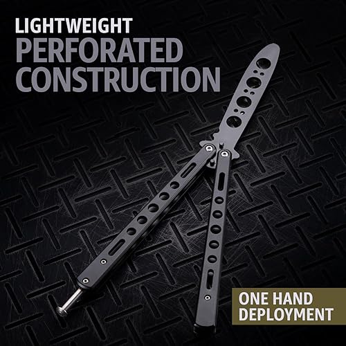 Miniatura 7 de Cuchillo de mariposa - Balisong Trainer - Entrenador de mariposa de práctica negra con pestillo de resorte seguro - Cuchillos Balisong no son