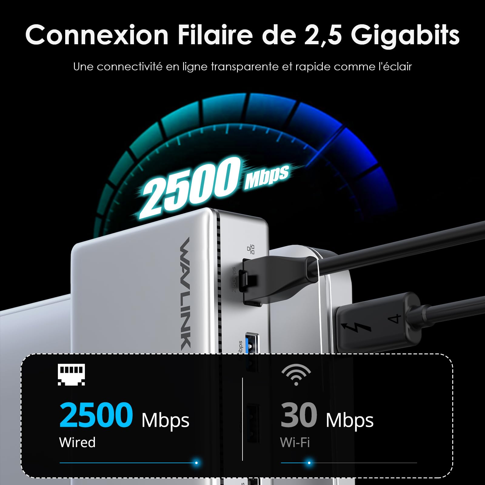 Station d'accueil WAVLINK Thunderbolt 4, Station d'accueil pour Ordinateur Portable 13 en 1 pour Mac TBT 4/3 & PC Windows TBT 4, 40 Gbps avec Chargement Max 96W pour Ordinateur Portable