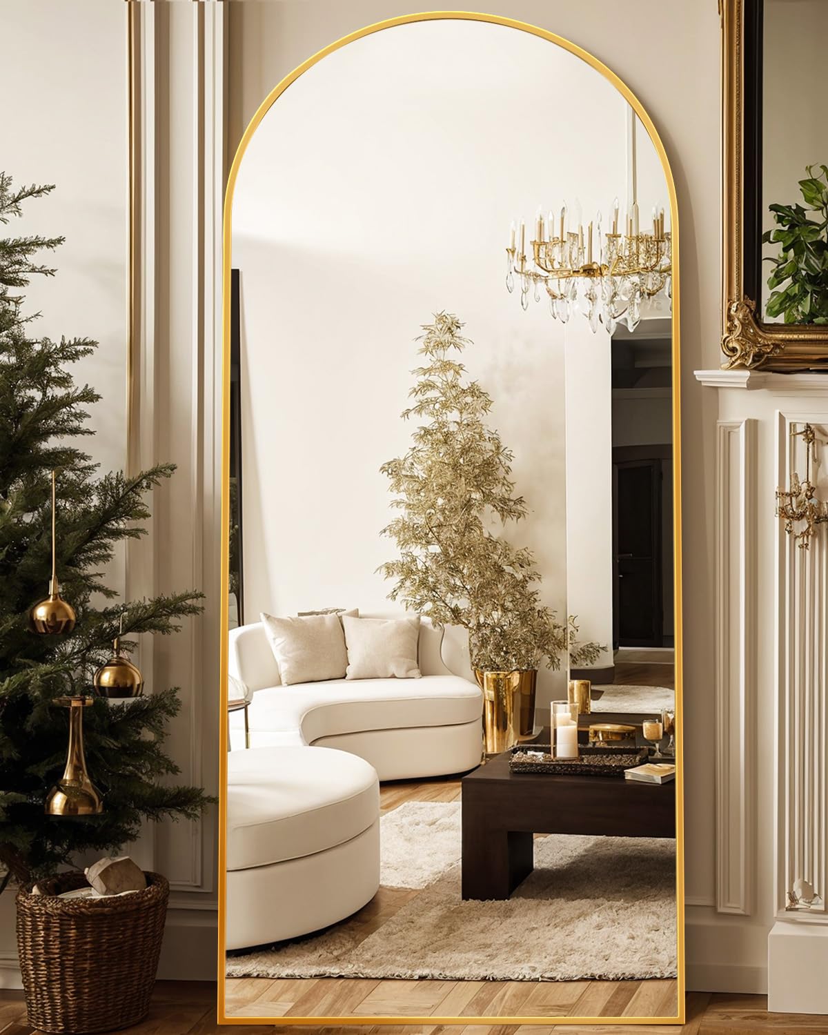 Antok 76" x34” Arched Full Length Mirror, Floor Mirror with Stand,Gold