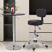 Vista 8 de Silla de dibujo con respaldo, reposapiés ajustable altura con ruedas, taburete giratorio de cuero para taller, sillas de oficina, cojín de asiento