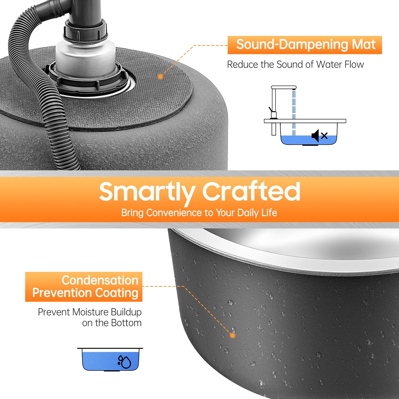 Fregadero redondo, fregadero de cocina, 1 lavabo de acero inoxidable, diámetro de 36 cm, fregadero pequeño, fregadero de acero inoxidable, fregadero redondo para hogares, restaurantes, sótanos y bares