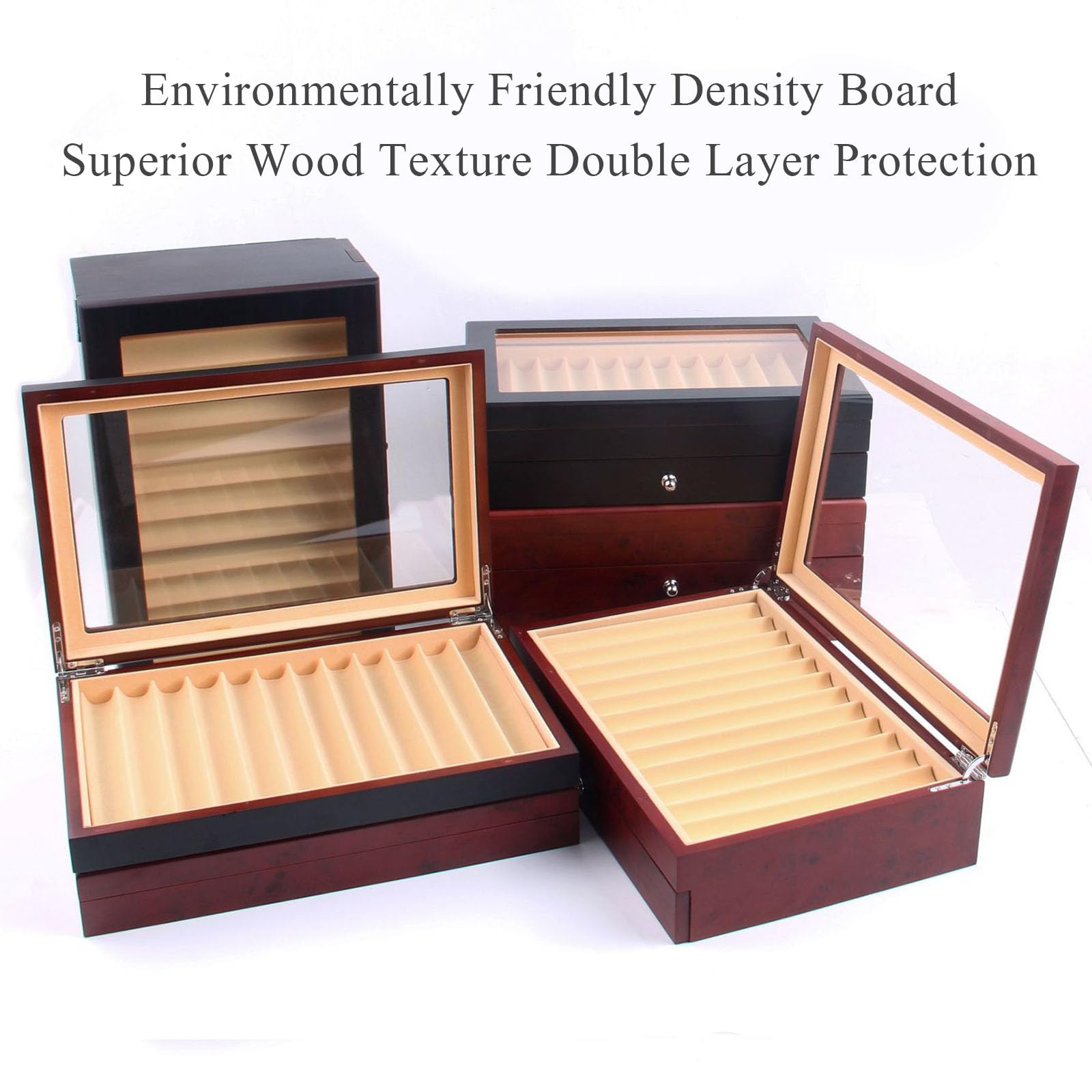 Scatola porta penne in legno con cassetto e finestra in vetro, grande organizer per oggetti da collezione, perfetta per uomo, padre, fidanzato, marito