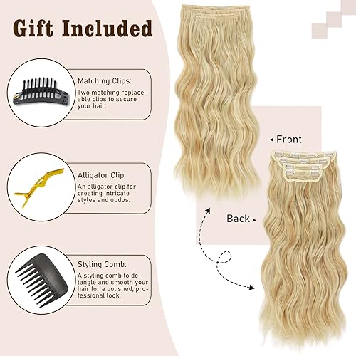 Miniatura 3 de Extensiones de cabello color burdeos con clip, 4 piezas, grueso, sintético, largo, ondulado, para mujer, de 20 pulgadas