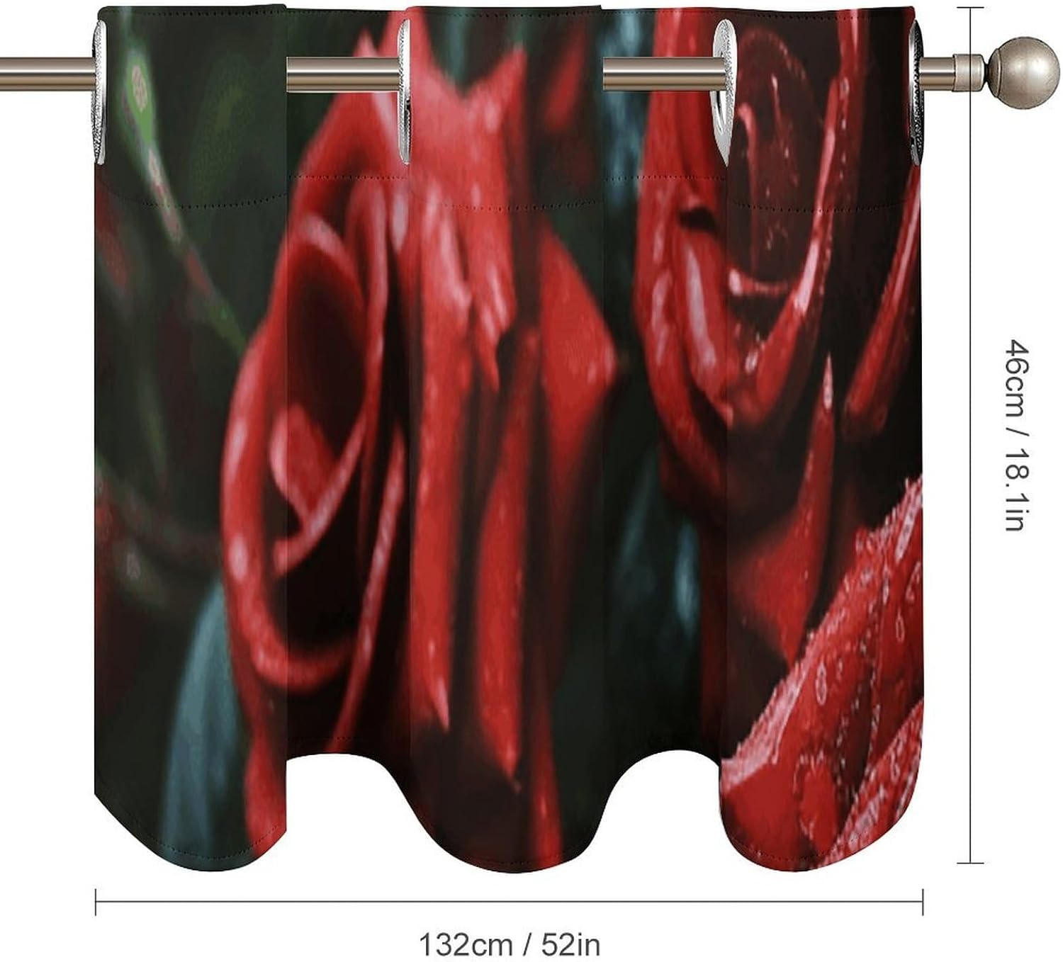 Red and Black Rose Valances for Window 2 Panels. Light Filtering Curtains Farmhouse Short Small Valance.Modern Curtains for Windows Living Room Kitchen Over Sink.