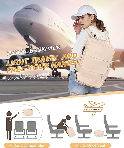 Miniatura 2 de Mochila para mujeres y hombres, bolsa de viaje, resistente al agua, mochila para senderismo, mochila para computadora portátil universitaria, beige