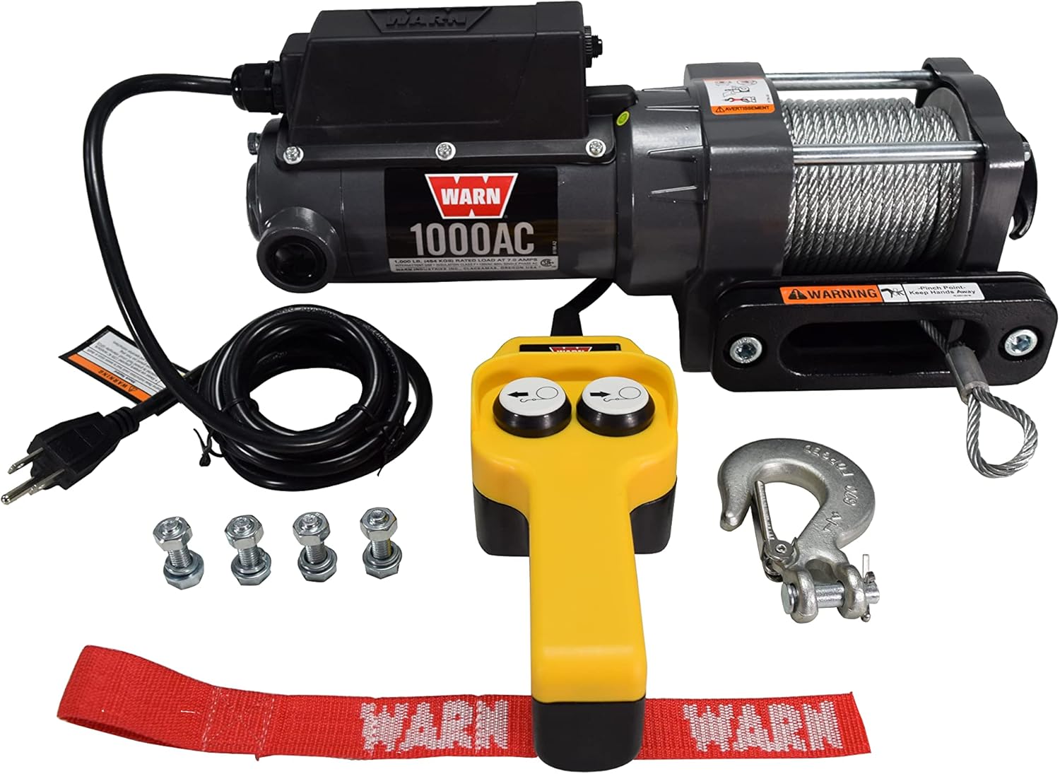 WARN 1000 AC Electric Winch 1000 lb Pulling Capacity | Heavy-Duty 120V AC Motor with Durable Steel Cable, Remote Control & Automatic Brake | Powerful Utility Winch for Shops, Garages & Industrial Use