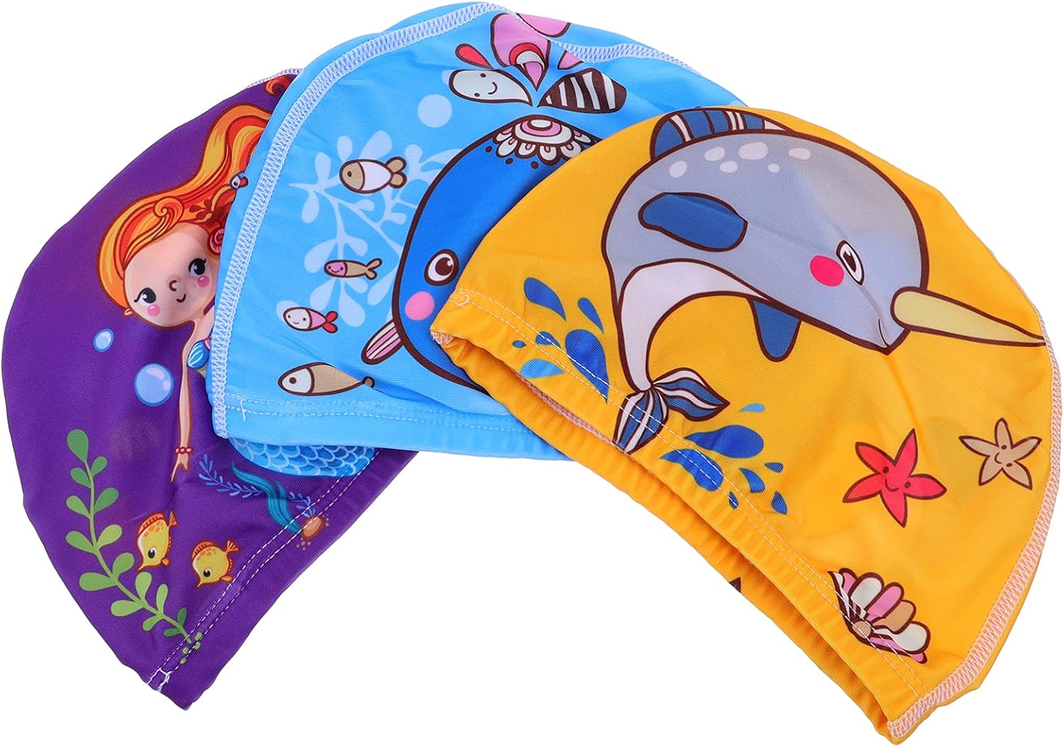 Popetpop 子供用スイムキャップ キッズスイミングキャップ 子ども パターン2 快適 キッズに 水泳 かわいい スイムキャップ 水泳帽子 水泳 キャップ 動物柄 3点セット 通気性 スイミングキャップ 素敵な漫画印刷の水泳帽子子供の水泳帽のシャワーキャップ