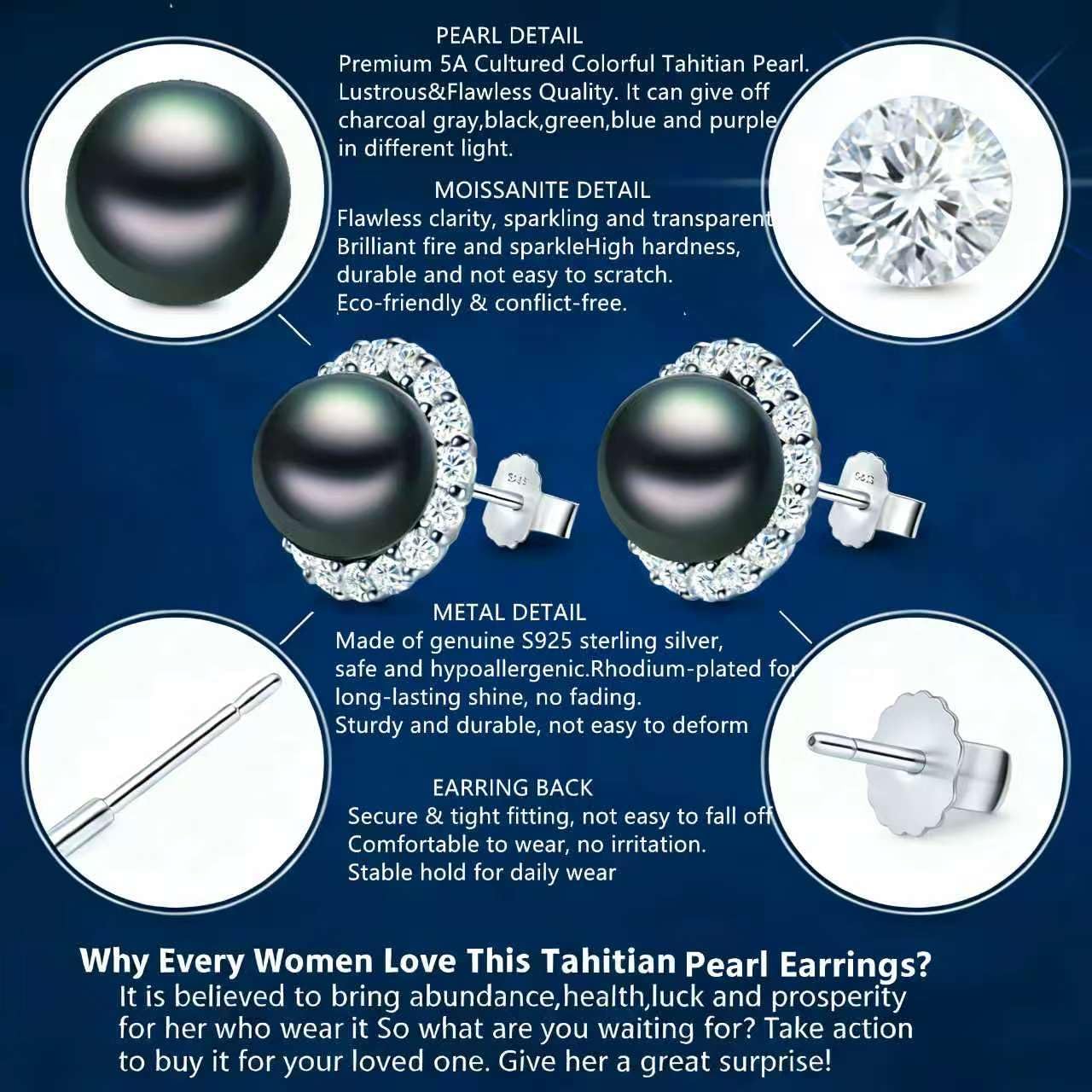 Gift for Wife Women Tahitian Black Pearl Earrings Anniversary g Valentines Christmas Mothers Day birthday Wedding Gift for Wife Women Mom Girlfriend Friends Daughter