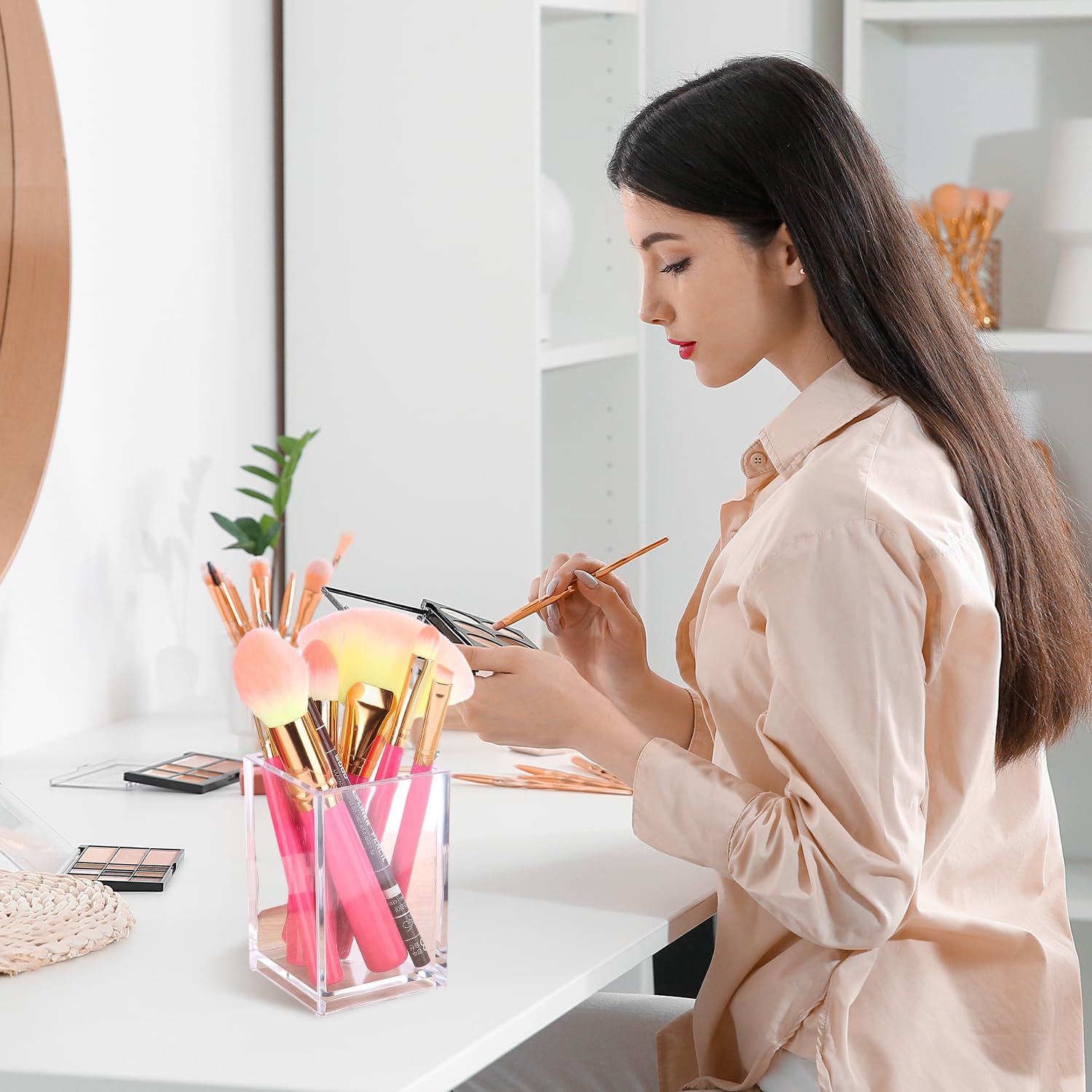 6 Pezzi Portapenne In Acrilico, Porta Pennelli Make Up Trasparente, Quadrato Portamatite da Scrivania per Accessori da Scrivania Scuola Casa Bagno Ufficio