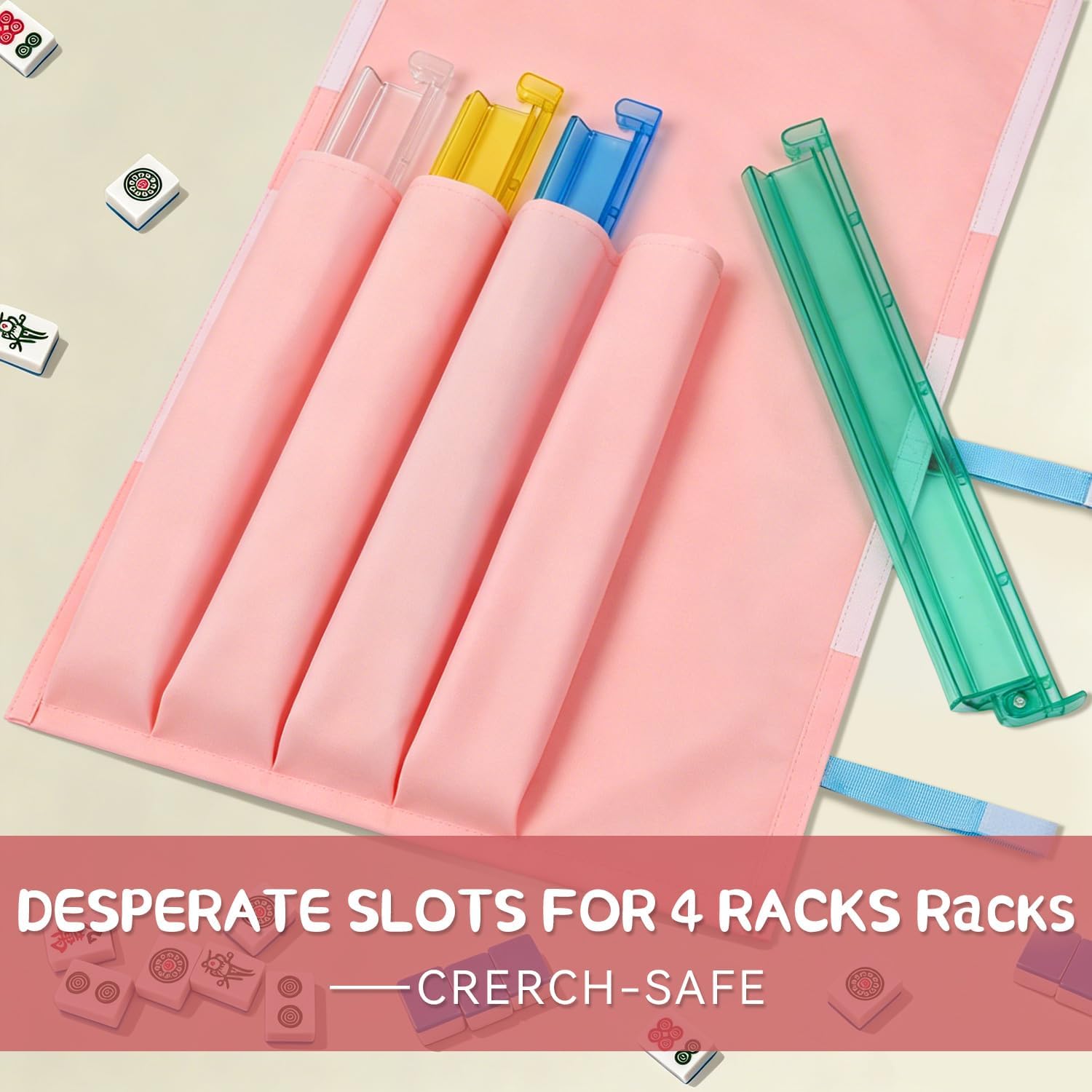 Mahjong Rack Bag Fits 4 Mahjong Racks with Pusher, Protective Mahjong Storage Bag Keeps Mahjong Racks Safe and Organized for Travel | Club | Game Night | New Players Gifts, Pink image 4