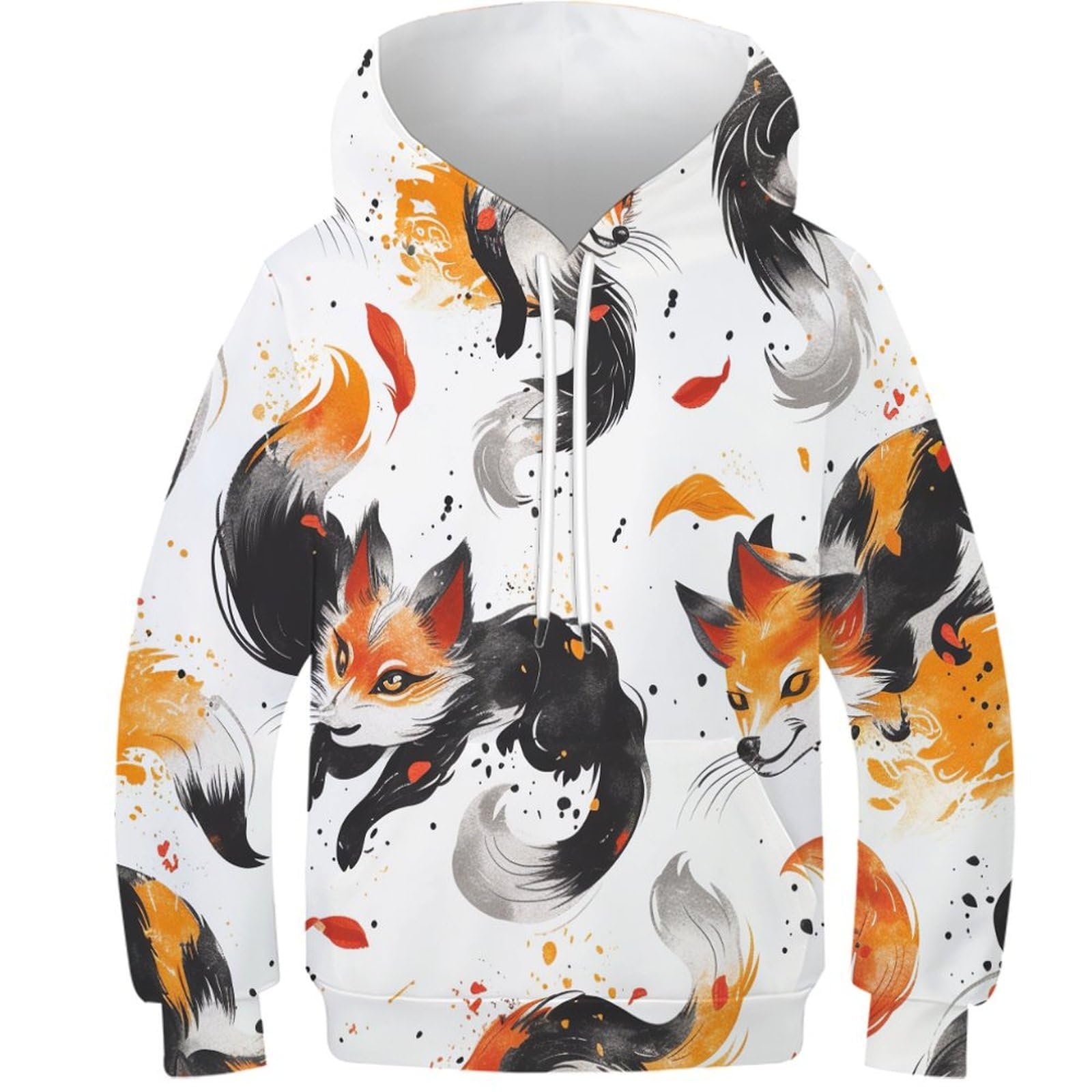 Hlxzmcvbt Unisex Kids Style-10 Fox Boys Girls Hoodies 3D Graphic Pullover Funny Pullover Sweatshirt Hooded Sweatshirt Pockets 11-13Y