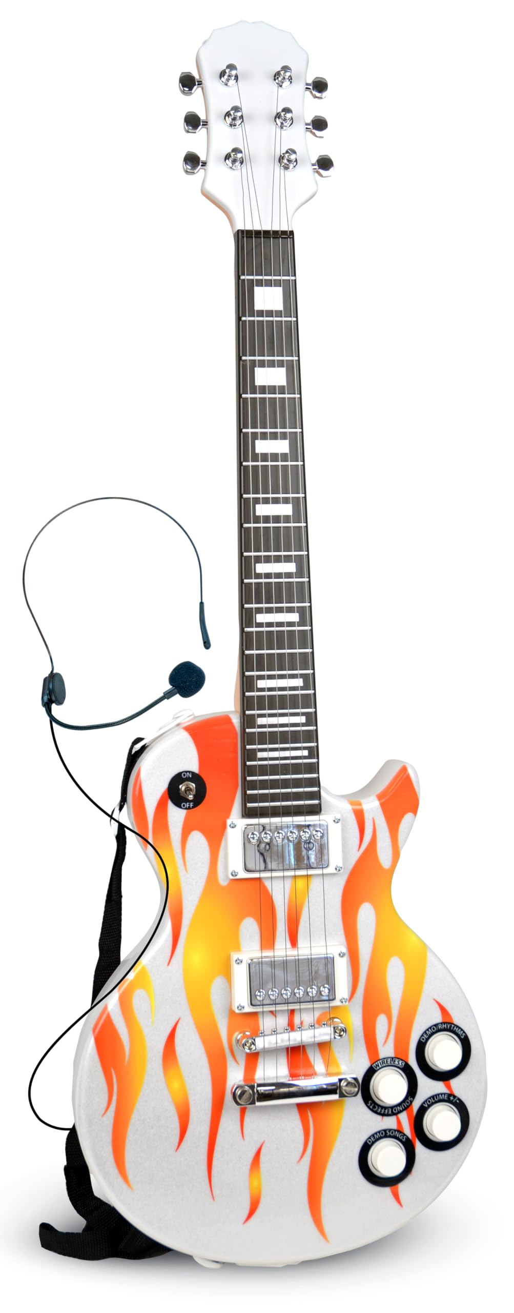 BONTEMPI - Guitarra Rock Electrónica Inalámbrica con Cuerdas de Metal, 8 Pistas Pregrabadas, Micrófono de Auriculares, Correa Bandolera, Apagado Automático 690mm