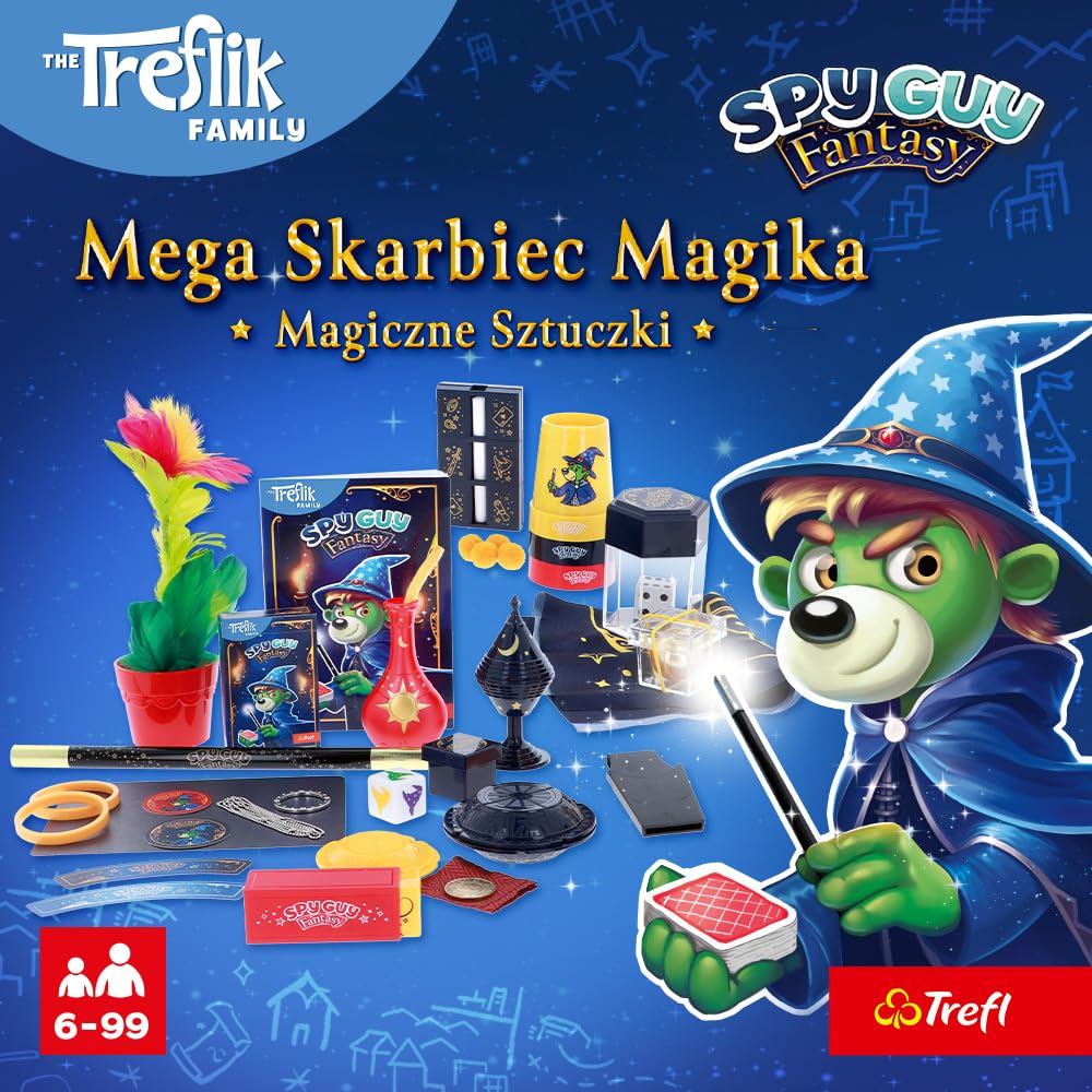 Trefl - Magiczne Sztuczki, Spy Guy, Mega Skarbiec Magika | Dla Dzieci 6+, Zestaw Iluzjonisty, Rekwizyty do Sztuczek, Magia, Wysoka Jakość, Rodzina Treflików, Kreatywna Zabawa