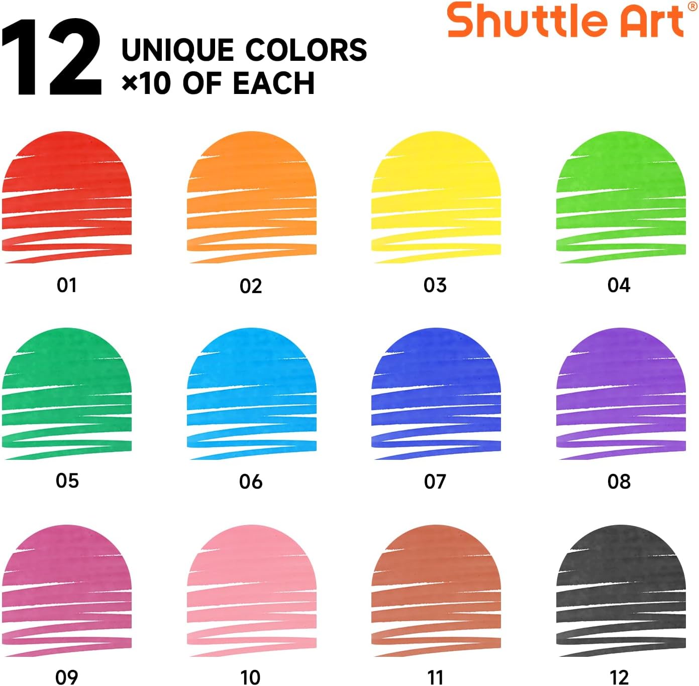 Shuttle Art 120 Count Washable Markers, 10 Assorted Colors Broad Line Conical Tip Large Markers Bulk with a Box, Home Classroom School Supplies for Toddlers Kids Adults Students Teachers image 2