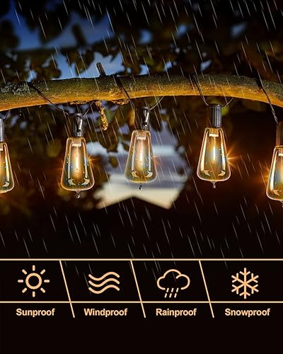 Miniatura 4 de doopo Tira de luces para exteriores de 50 pies con atenuador, luces de patio ST38 con 25+1 bombillas LED regulables, inastillables, ahorro de