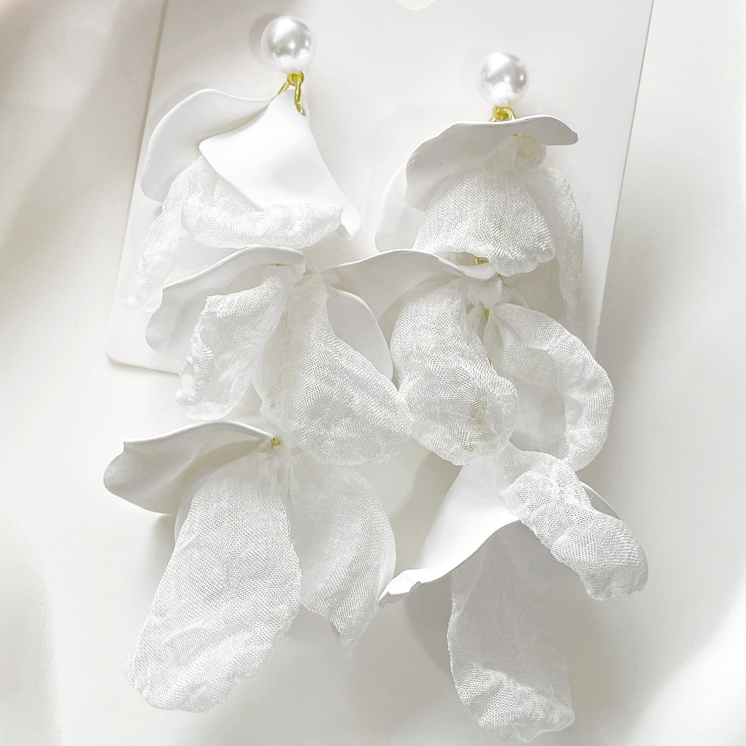 Handmade Bohemian Lightweight Fabric Flower Dangle Drop Earrings Chic Pearl Large Tassel Petal Stud Earrings For Women - Image 6