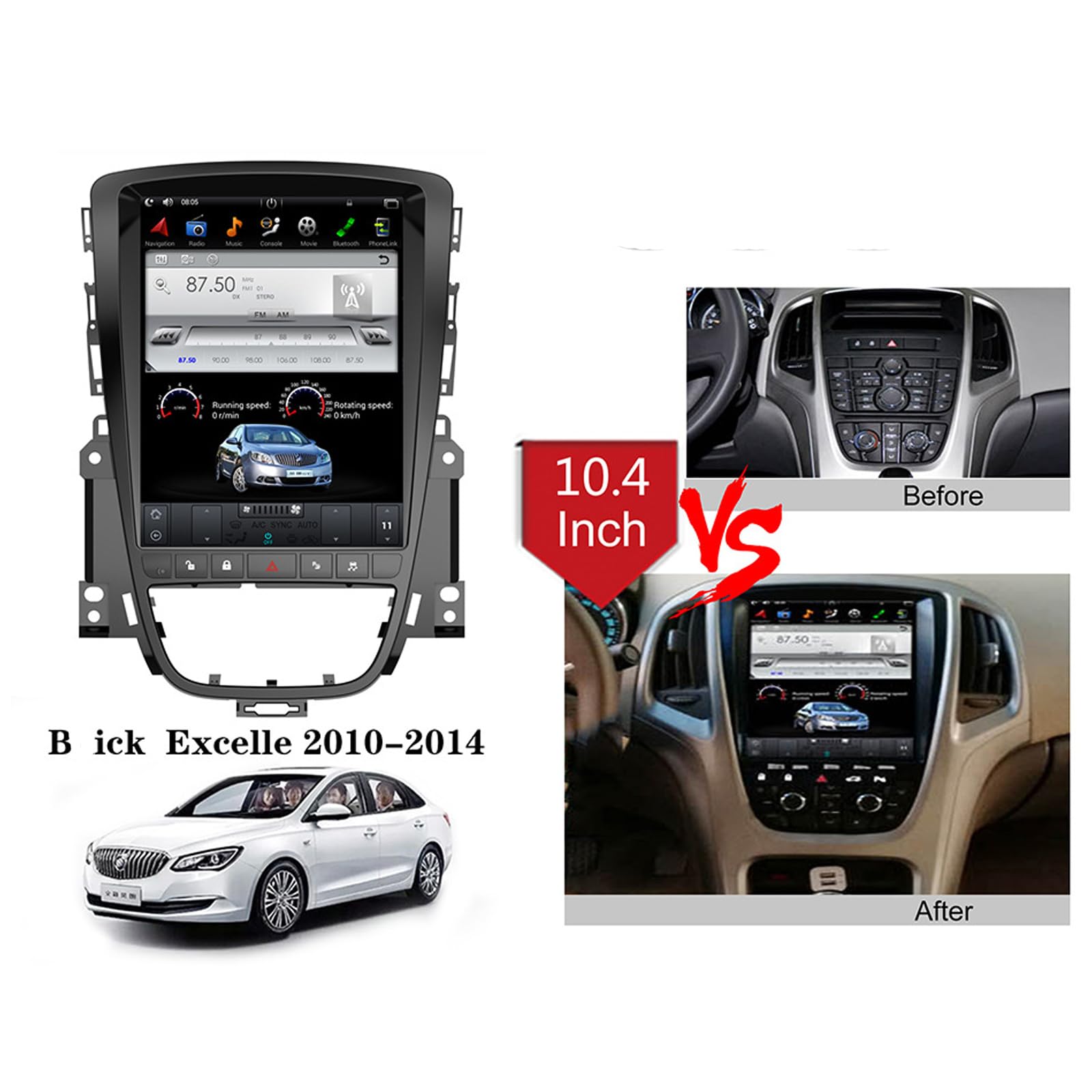 Radio samochodowe z systemem Android 15 Navi dla B-uick Excelle (2010-2014) 10,4" Touchcreen samochodowy odtwarzacz multimedialny z bezprzewodową nawigacją GPS Bluetooth 5.0 HiFi FM 5G-WiFi SWC