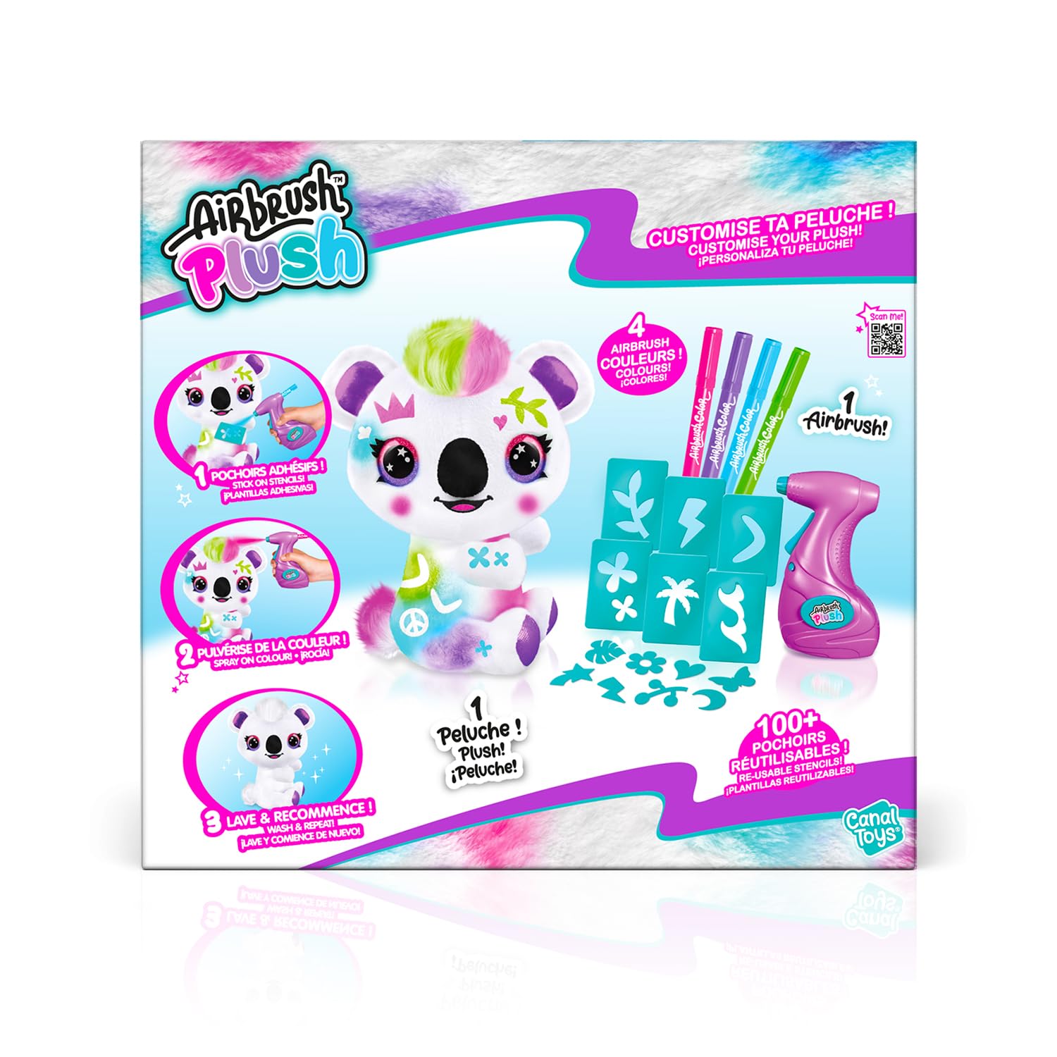 Canal Toys Peluche Airbrush Dinosaure – Personnalisable Aux Feutres Et Pochoirs – Lavable En Machine, Sans Fin – Dès 6 Ans – Activité Créative