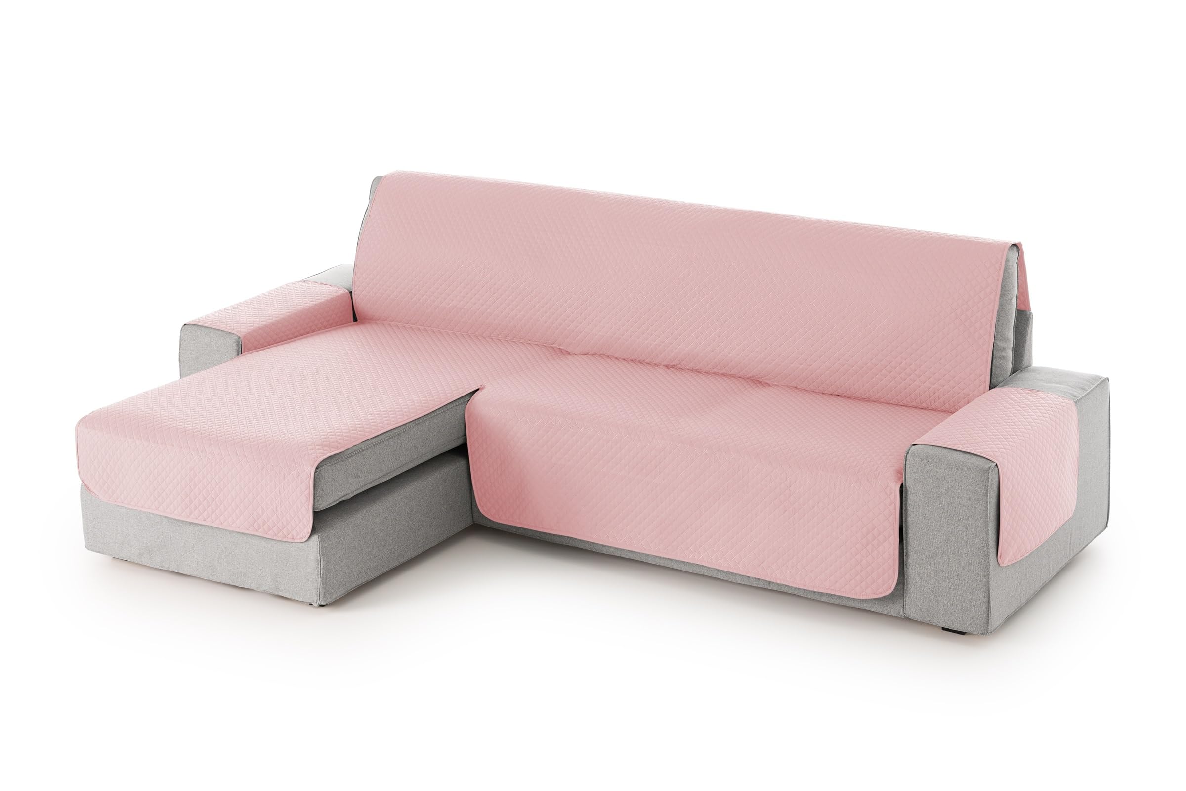 Textilhome Copridivano 3 Posti con Penisola Sinistra Adele – Trapuntato Reversibile Universale Rosa | Copri divano Angolare 240 cm, Salvadivano Antigraffio per Gatti, Antimacchia