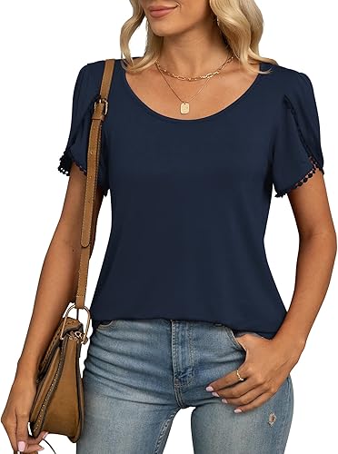 LILBETTER Blusa holgada de manga corta con pétalos de verano para mujer
