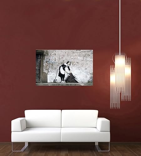 Banksy Maid Sweeping it bajo la alfombra lona