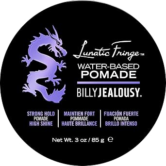 Billy Jealousy Lunatic Fringe Water-Based Pomade for Men, Strong Hold, High Shine, Water Soluble and Vegan Hair Product Ideal for Medium to Long Thick Mane, 3 oz