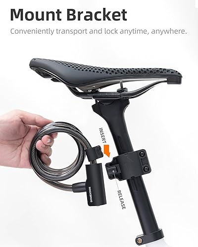 Miniatura 2 de ROCKRBOS - Candado de cable de bicicleta con llave, carcasa de bloqueo de ABS, 2 llaves y 1 soporte de montaje, bloqueo de cable para