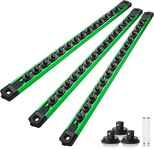 Miniatura 46 de Juego de organizador de enchufes magnéticos, 3 piezas de 1/2 pulgada 3/8 pulgadas 1/4 pulgadas de aleación de aluminio con 40 clips extraíbles Negro