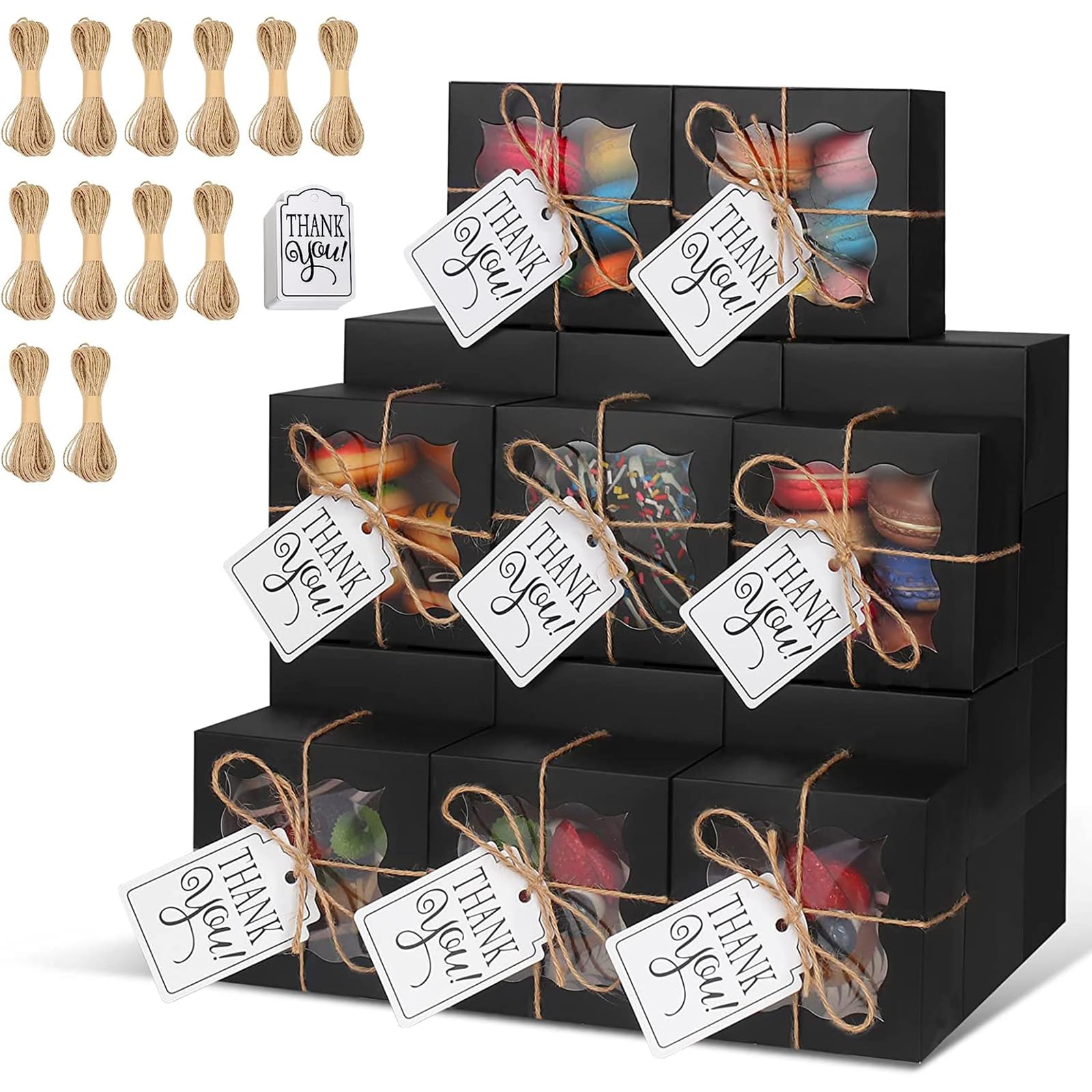 KPOSIYA120 Pcs Black Bakery Boxes with Window Individual Cupcake Boxes 4x4x2.5 Inches Cookie Boxes Kraft Paper Black Gift Box for Pastries, Cookies, Pie, Donuts, Macaroon