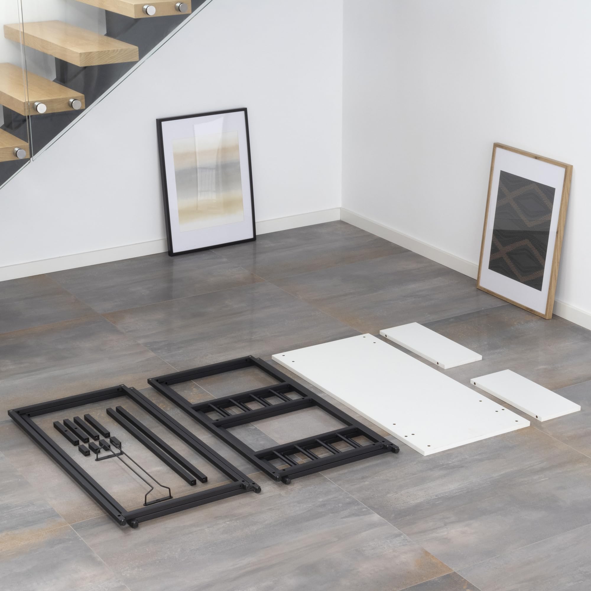i-flair Bartisch Gavin 110x50x105 cm, Stehtisch 2 cm Dicke hitzebeständige, Kratzfeste & Pflegeleichte Tischplatte, 2 Ablagen, Glashalter, Stahlrahmen, einfacher Aufbau, Industriestil (Weiß)