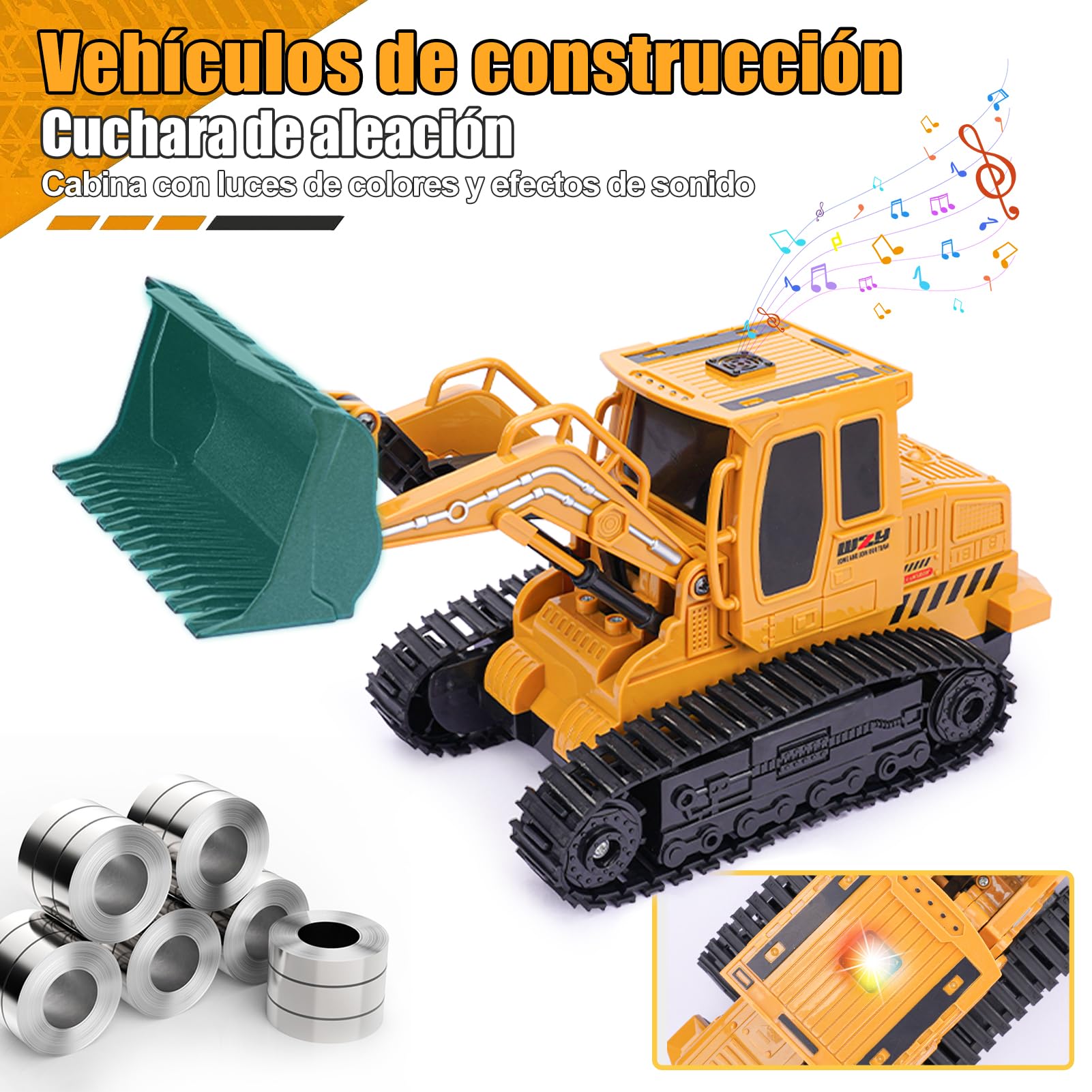Jiakora Bulldozer Teledirigido, Juguete de Vehículos de Construcción, Pala Cargadora Teledirigida, Excavadora RC de 2,4 GHz con Luces Sonoras y 2 Batería Recargable, Regalo para Niños de 4 a 12 Años