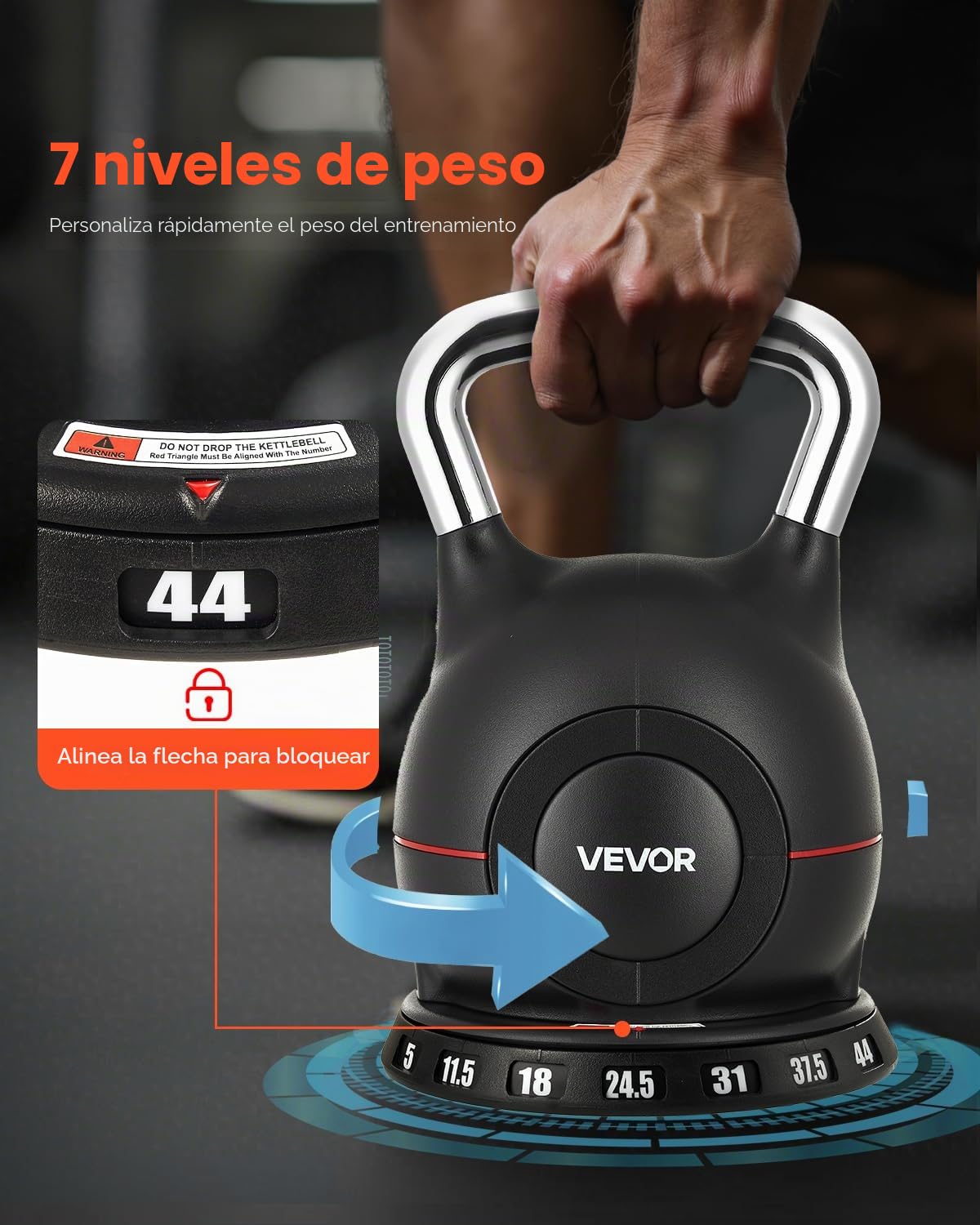 VEVOR Pesa rusa ajustable con 7 niveles de peso, aluminio fundido a presión y material ABS, para entrenamiento de fuerza de agarre, entrenamiento de cuerpo completo y entrenamiento cruzado